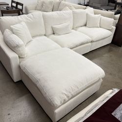 White Chenille Feather Cloud Sectional Sofa Couch
