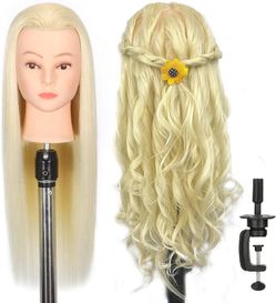 Mannequin Head, Mannequin Head Human Hair, 80% Real Hair for Hairdresser Practice Cutting Braiding Hair Styling with Clamp Holder and Tools
