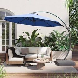 10 ft. Aluminum Cantilever Patio Umbrella with Base in Navy Blue With bass $200 brand new in box