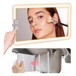 Vanity mirror with LED light for car, large interior mirrors with lights, makeup mirror with dimmable light for car, rechargeable rearview mirrors for