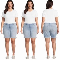 Talbots Flawless Girlfriend Denim Shorts Womens 16W Light Wash Cuffed Hem