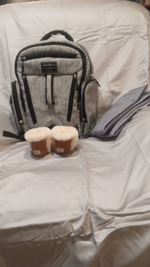 Eddie Bauer Diaper Bag Back Pack And UGG Booties
