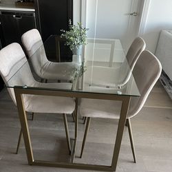 Glass/Brass Kitchen Table And 4 Chairs
