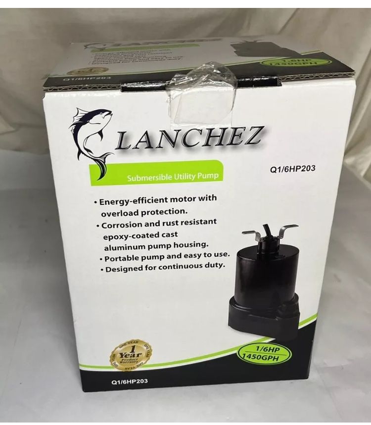 Lanchez Aluminum Utility Pump,1/6 HP 1450GPH Portable Submersible Pump