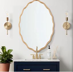 $140 retail my BEST price $70 cash 24 * 36 Inch Brushed Gold Oval Ripple Bathroom Mirror Wall Mounted Large Modern Countryside Suitable for Washroom,