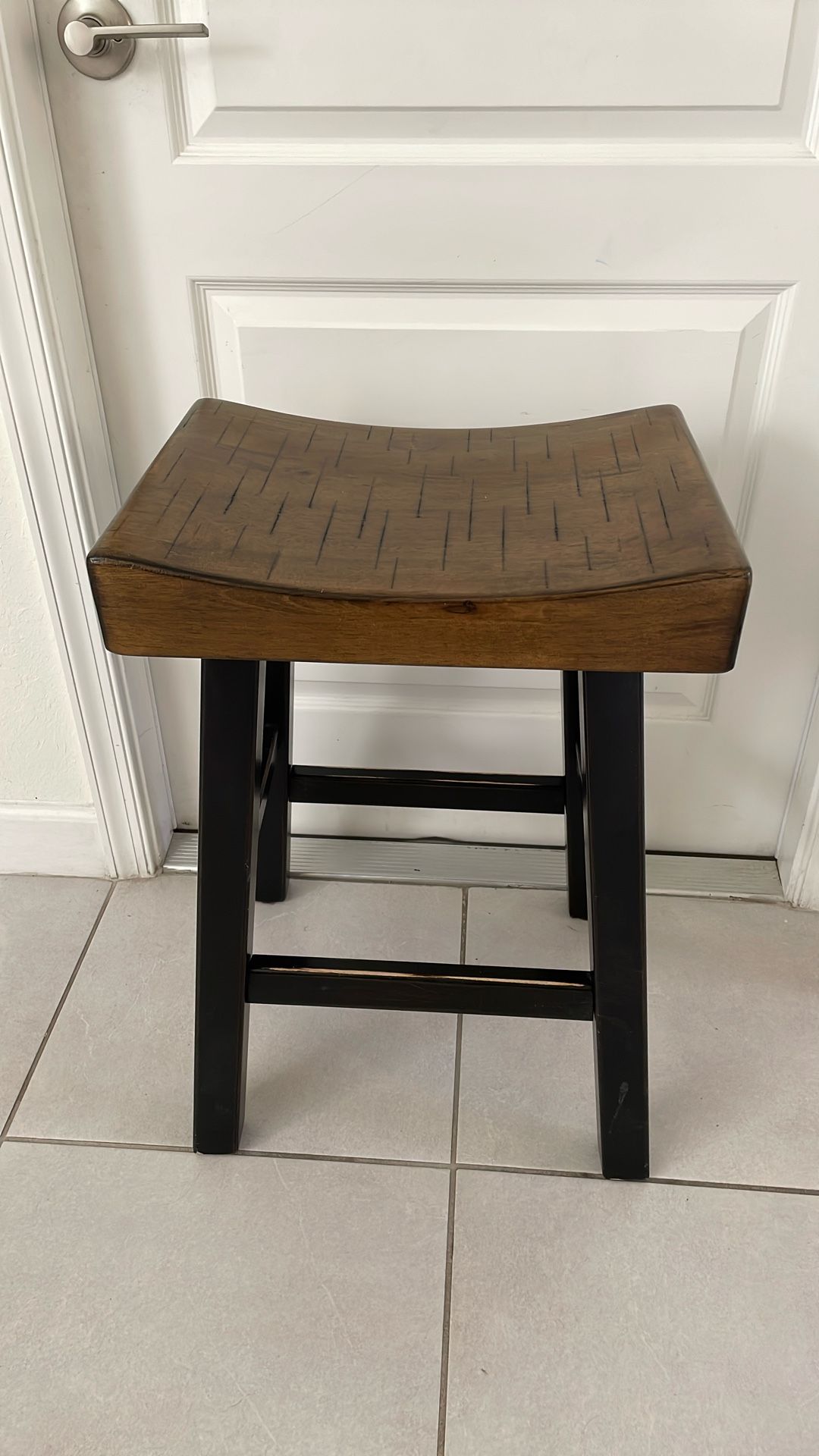 Bar Stools Wooden Saddle Brown Seat Black Legs