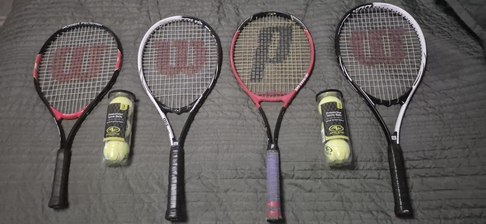 4 New Tennis Rackets 6 Balls