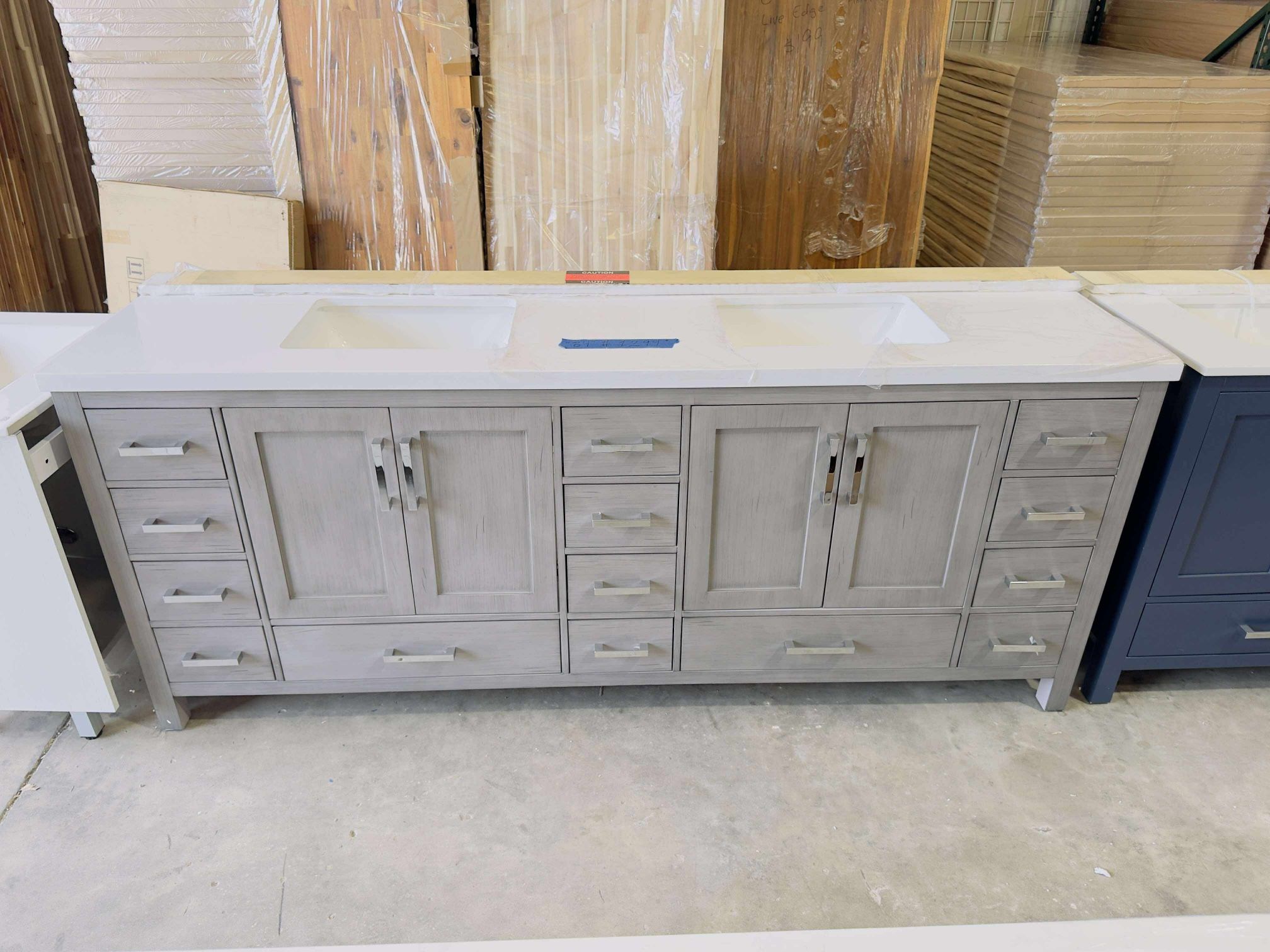 84” Beautiful Bathroom Vanity in Gray, double sink, soft close solid wood. $1299 Bathroom