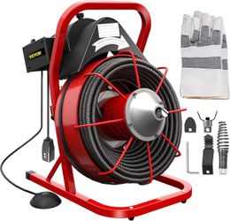 VEVOR Drain Cleaner Machine 75Ft x 1/2Inch, 370W Drain Cleaning Machine Fits 1 Inch (25mm) to 4 Inch(100mm) Pipes, Portable Electric Drain Auger Clean