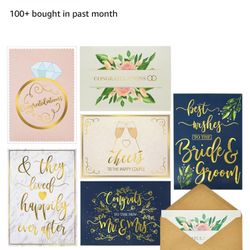 Juvale 24 Pack Wedding Cards for Bride and Groom with Gold Envelopes, Engagement Congratulations, 6
