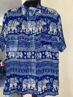 Elephant Print Short Sleeve Vintage Button Up