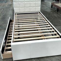 Twin Twin Size White Trundle Bed With Ortho Mattress 