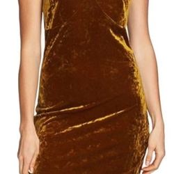 Deep Gold Womens Velvet Slip Dress