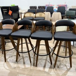 Barstools Set of 4,Bar Height Bar Stools for Kitchen Island,30.3 Inch Modern Upholstered Bar Chair, Swivel Bar Stools with Back and Wood Legs (Black-P