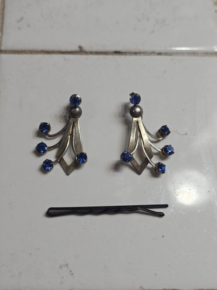 Silver Earrings with Blue Gemstones