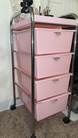 Pink Rolling Storage Cart with 4 Drawers