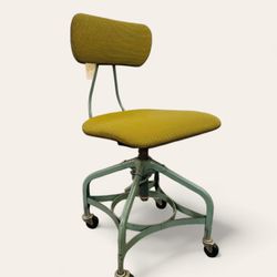 Industrial Vintage Toledo Metal Furniture Company Adjustable Stool Chair with Green Upholstery