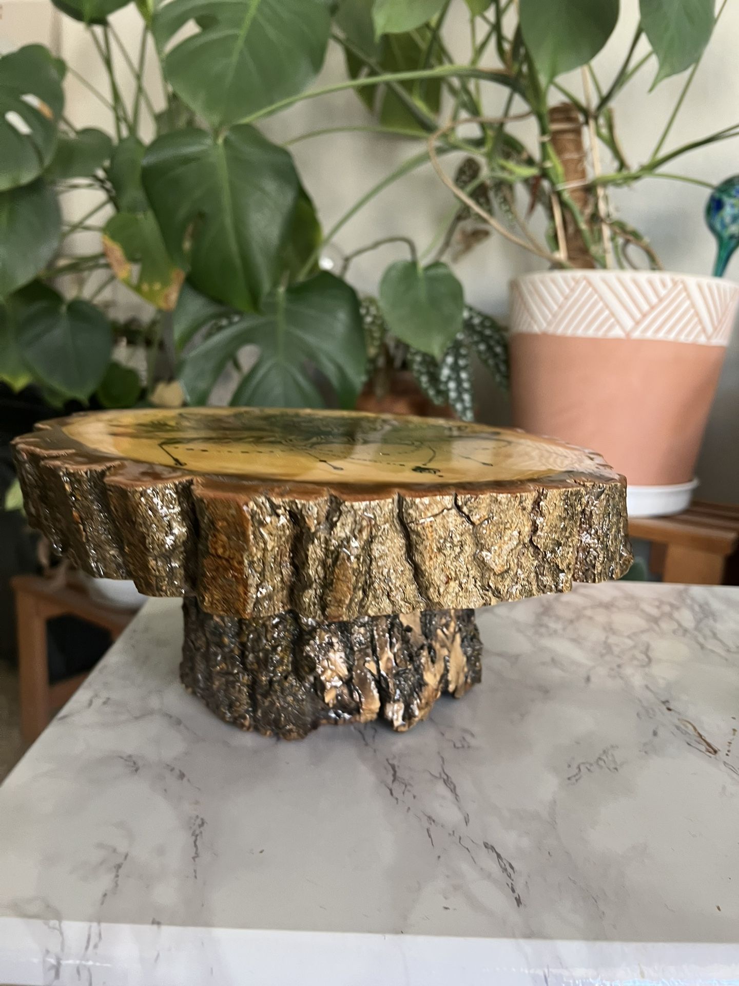 Large Heavy Wood Lotus Flower Pedestal Cake Stand Plants Stand