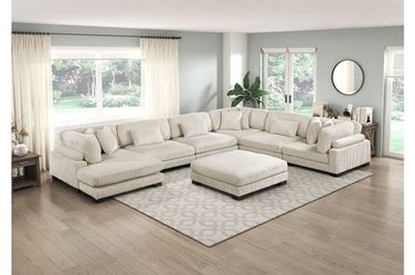 💎7-Piece Modular Sectional Reversible Chaise and Ottoman Beige Corduroy Fabric💎 