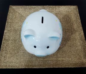 Ceramic Piggy Medium Size Bank 2014 Blue Boy Handsome. Perfect for Newborn, Baby Boy, or child Room Money Jars / 33182