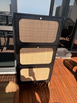 Black 3-Drawer Cane Front Dresser