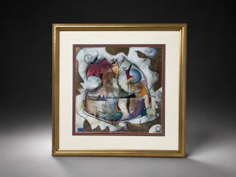 Framed Abstract Mixed Media Painting