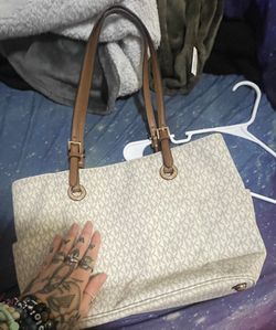 White monogram, Michael Kors purse, handbag tote Large