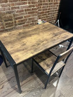 Table with Bench and One Chair 3 People Wood and Metal