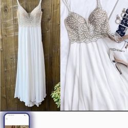 Lulu's Chiffon Wedding Gown With Pearl Bodice