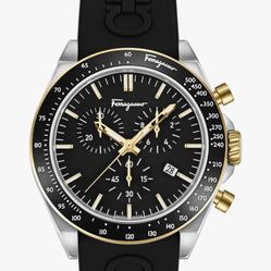 Ferragamo Urban Chrono Collection Luxury Mens Watch Timepieces with a Black Strap and Dial Featuring a Stainless Steel Case