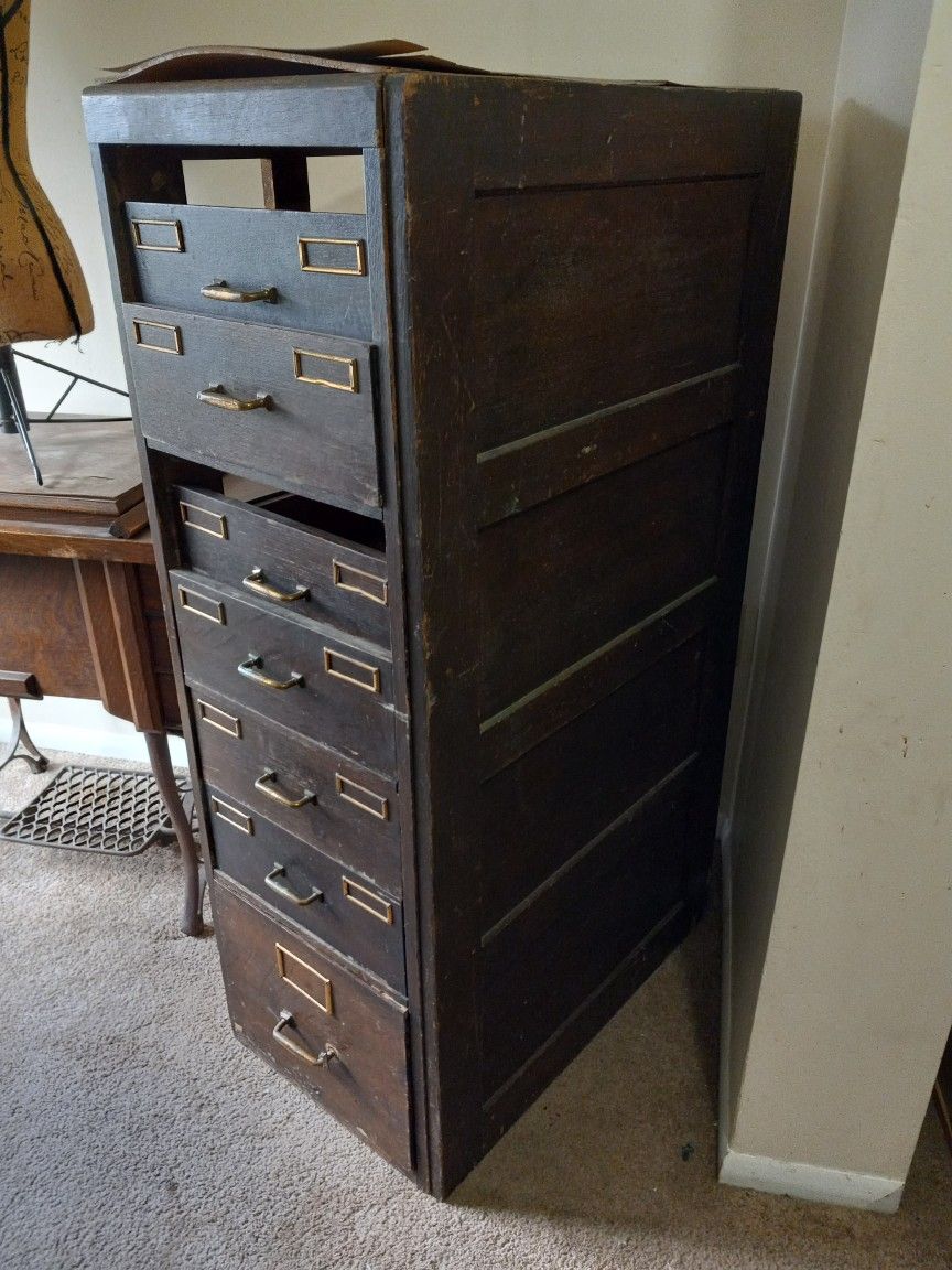 Antique Wood Filing Cabinet