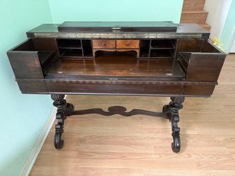 Antique wooden spinet writing desk with hidden compartments