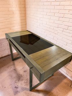Gorgeous Industrial Wood and Metal Desk with Glass Insert