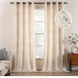 MIULEE Creamy White and Gold Velvet Curtains 108 Inches Long Luxury Metallic Bedroom Living Room Curtain Elegant Glitter Gold Foil Print Room Dark The