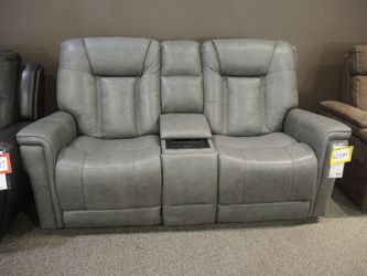 Barcalounger Sanibel Leather Triple Power Reclining Loveseat with Console
