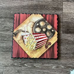 Movie Cinema Room Admit One 3D Popcorn Drink Snack Wall Art Vintage Retro