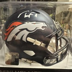 Troy Franklin Signed Denver Broncos Riddell Speed Alt Mini Helmet Beckett