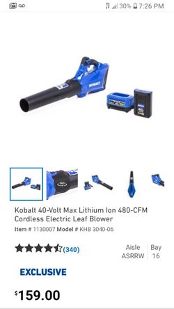 Kobalt 40-Volt Max Lithium Ion 480-CFM Cordless Electric Leaf Blower KHB 3040-06