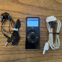 Apple Black iPod Nano Media Music Player 2GB, Blue Headphones With Case & Charger 