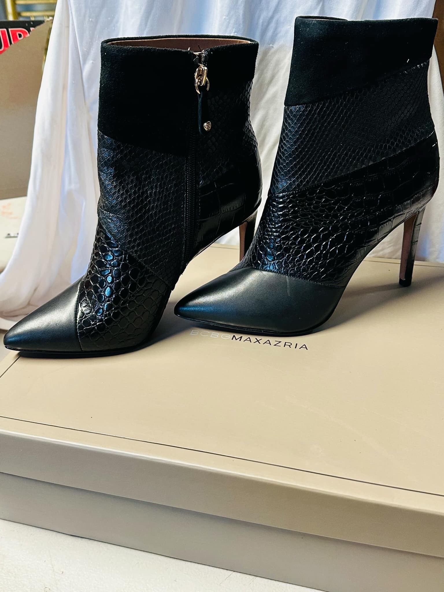 BCBG MaxAzria Leather Heeled Bootie black