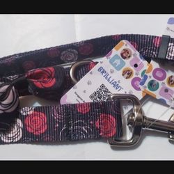 Matching Girly Dog Collar & Leash, Adjustable Nylon Collar, Strong Yet Comfortable, Safety Locking Buckle, Length Adjustable for Small Girl Dog