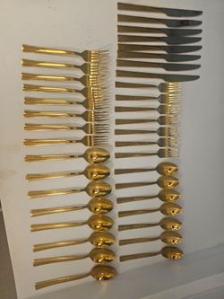 38-Piece Modern Gold Stainless Steel Flatware Silverware Set $15