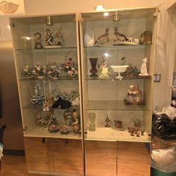 2 vintage glass cabinet china cabinet display case mirror collection showcase