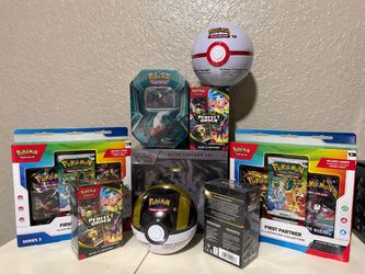 Pokemon TCG 3x Perfect Order Booster Bundle, Pitch Black ETB , Dark Rai Promo tin, 2x First Partner Illustration Collection Series 3, 2x Pokeball tins