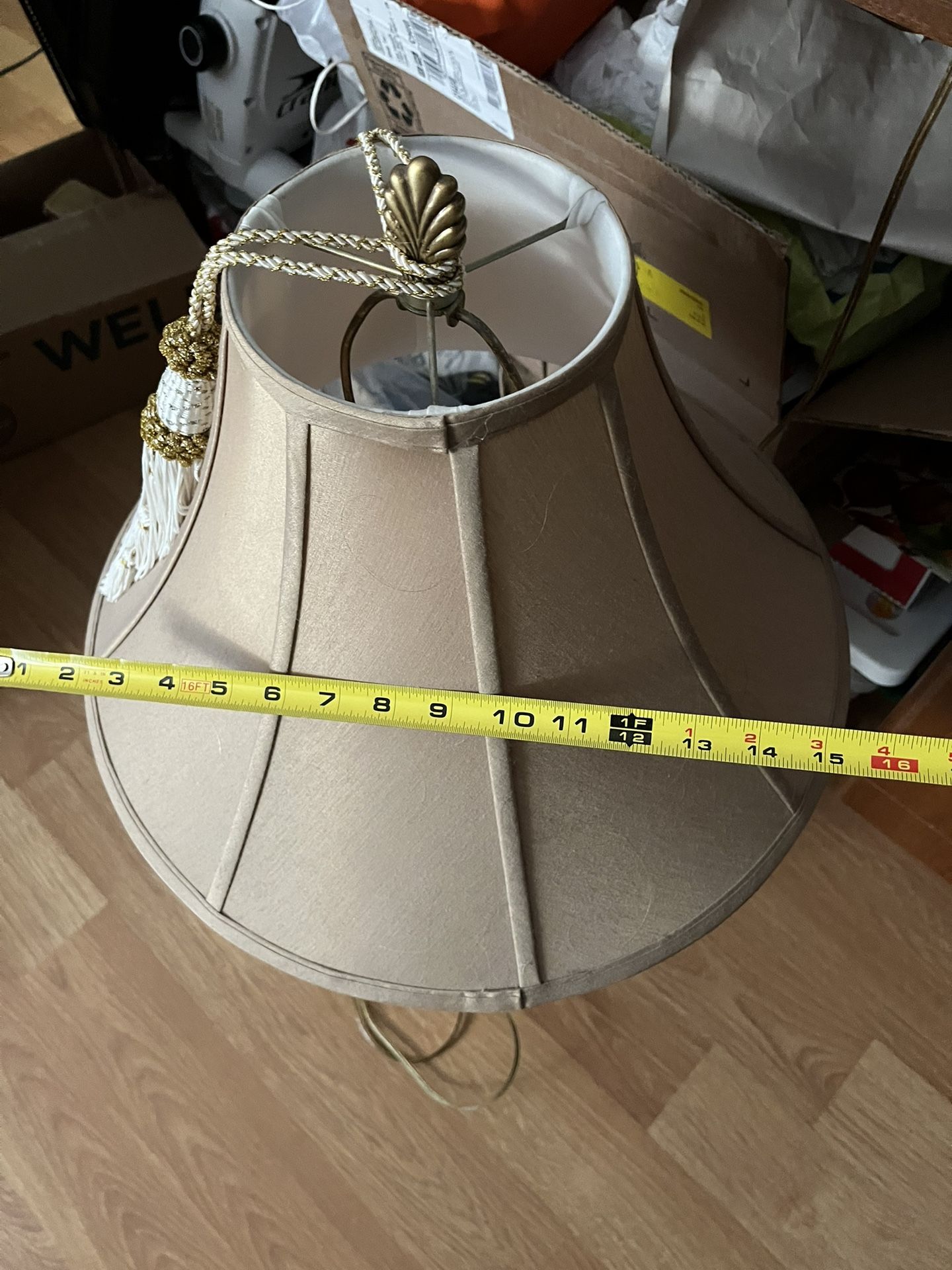 Two Matching Lamps White 2 Tan Shades $35