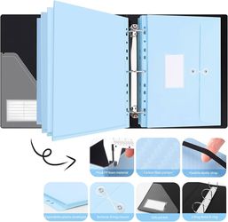 2pcs File Organizer A4 Ring Binder 3-D Ring - File Folder with 10 Expandable Plastic Punched Pockets, Popper Wallets with Labels, Large Paperwork Stor