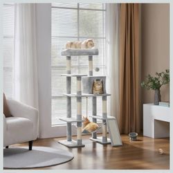 Cat Tree Tower for Large Cats, Multi-Level Condo & Hammock