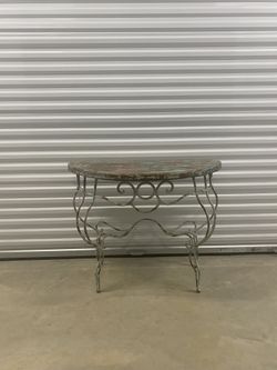 Vintage Art Deco Wrought Iron French Console Table with Wood Top