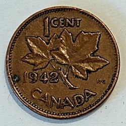 WWII ERA CANADA 1942 King George VI One Cent Penny 