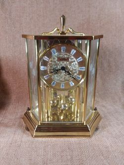 Vintage Kundo Etched Floral/Brass Hexagon Clock